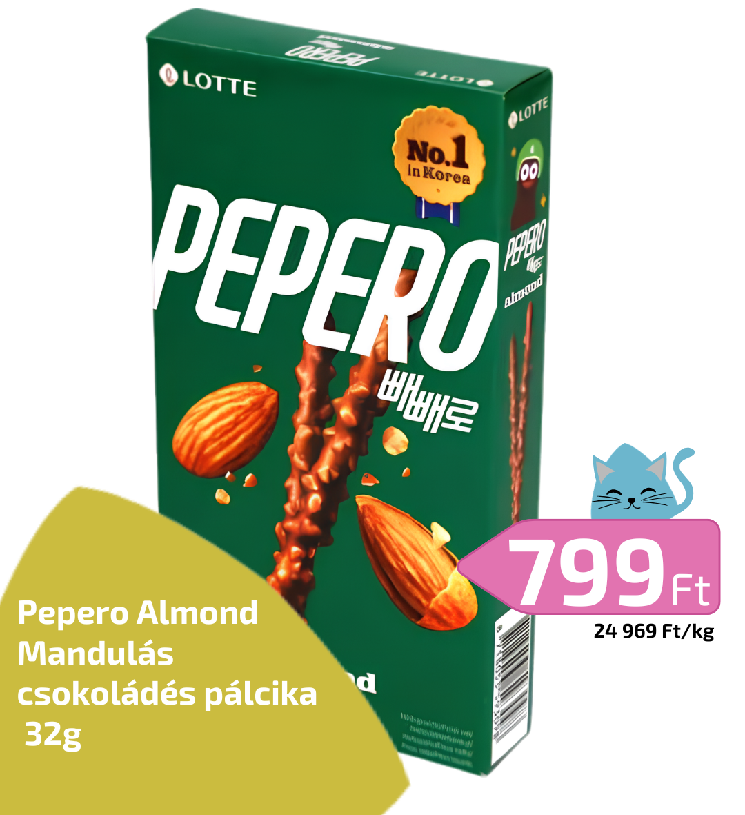 Pepero Almond Mandulás csokoládés pálcika 32g
